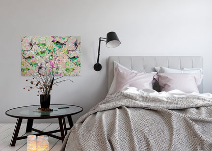 Leinwandbild Vögel Mosaik Rosa Grün 90x60 DD120353 Keilrahmen Wandbild Leinwand