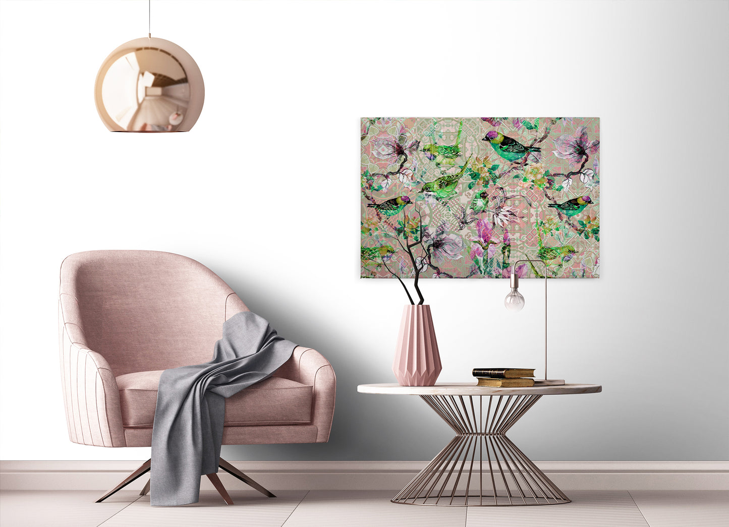 Leinwandbild Vögel Mosaik Rosa Grün 90x60 DD120353 Keilrahmen Wandbild Leinwand