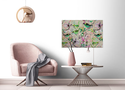 Leinwandbild Vögel Mosaik Rosa Grün 90x60 DD120353 Keilrahmen Wandbild Leinwand