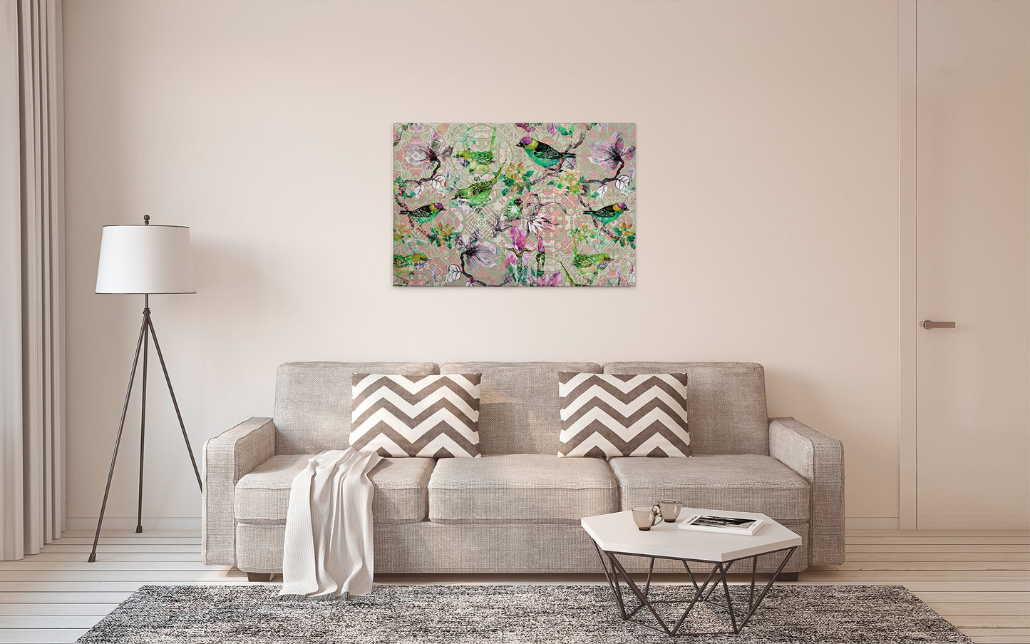 Leinwandbild Vögel Mosaik Rosa Grün 90x60 DD120353 Keilrahmen Wandbild Leinwand