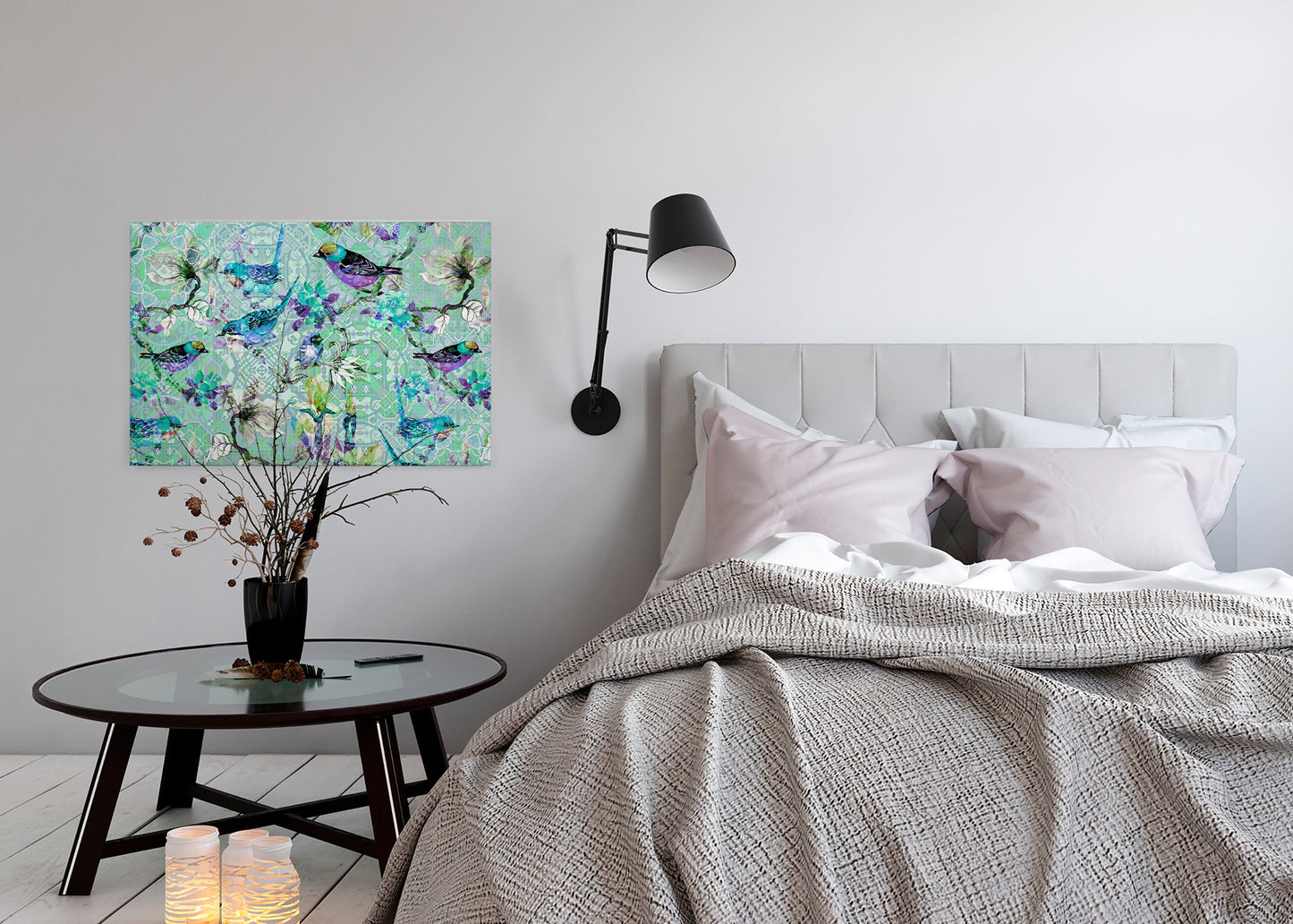 Leinwandbild Mosaik Vögel Blau Lila 90x60 DD120354 Keilrahmen Wandbild Leinwand