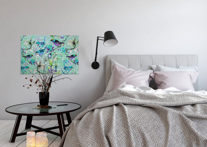 Leinwandbild Mosaik Vögel Blau Lila 90x60 DD120354 Keilrahmen Wandbild Leinwand