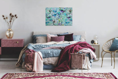 Leinwandbild Mosaik Vögel Blau Lila 90x60 DD120354 Keilrahmen Wandbild Leinwand