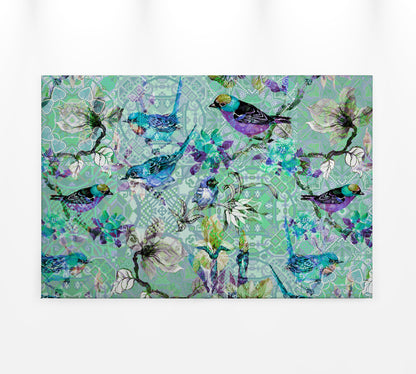 Leinwandbild Mosaik Vögel Blau Lila 90x60 DD120354 Keilrahmen Wandbild Leinwand