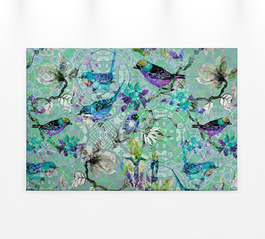 Leinwandbild Mosaik Vögel Blau Lila 90x60 DD120354 Keilrahmen Wandbild Leinwand