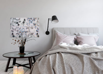 Leinwandbild Vögel Blumen Grau Weiß 90x60 DD120355 Keilrahmen Wandbild Leinwand