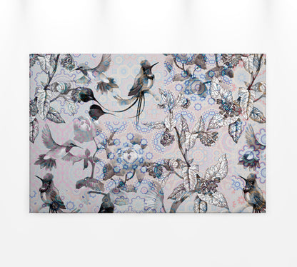Leinwandbild Vögel Blumen Grau Weiß 90x60 DD120355 Keilrahmen Wandbild Leinwand