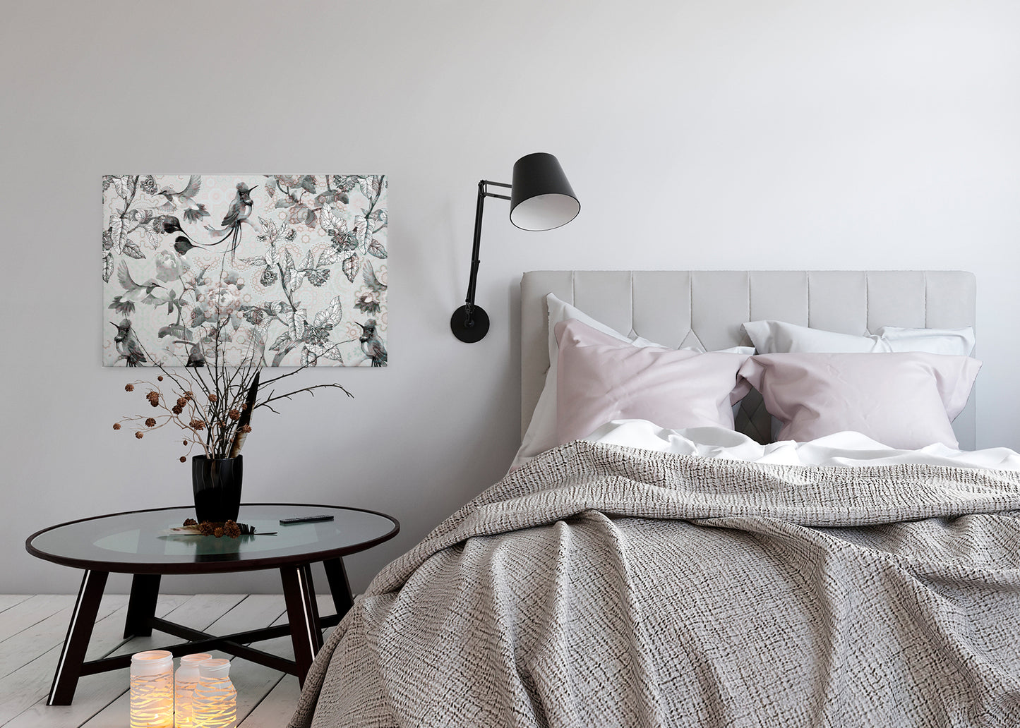 Leinwandbild Vögel Blumen Grau Weiß 90x60 DD120356 Keilrahmen Mosaik Wandbild