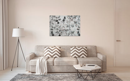 Leinwandbild Vögel Blumen Grau Weiß 90x60 DD120356 Keilrahmen Mosaik Wandbild