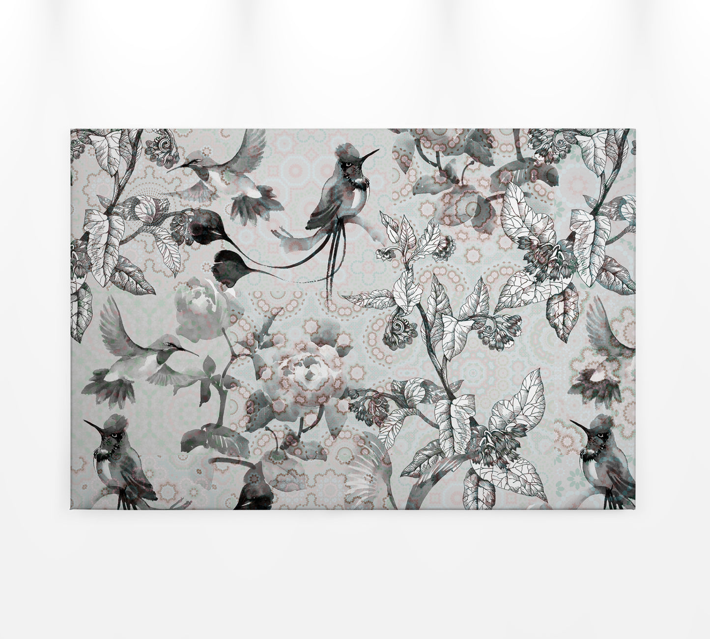 Leinwandbild Vögel Blumen Grau Weiß 90x60 DD120356 Keilrahmen Mosaik Wandbild