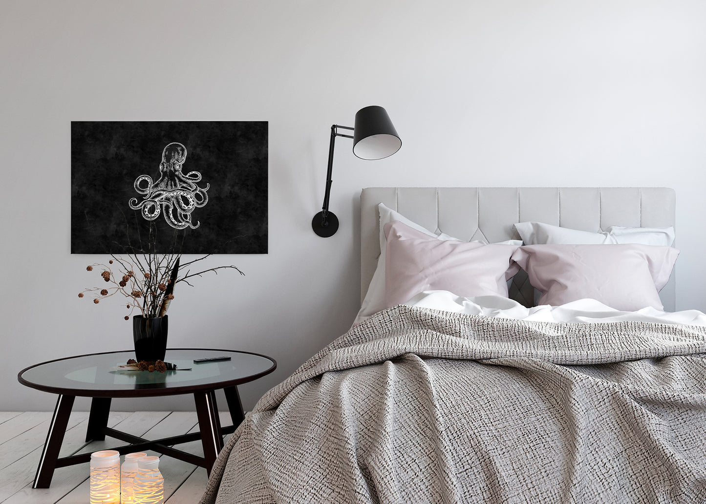 Krake Leinwandbild Schwarz Weiß 90x60 DD120360 Keilrahmenbild Wandbild Leinwand