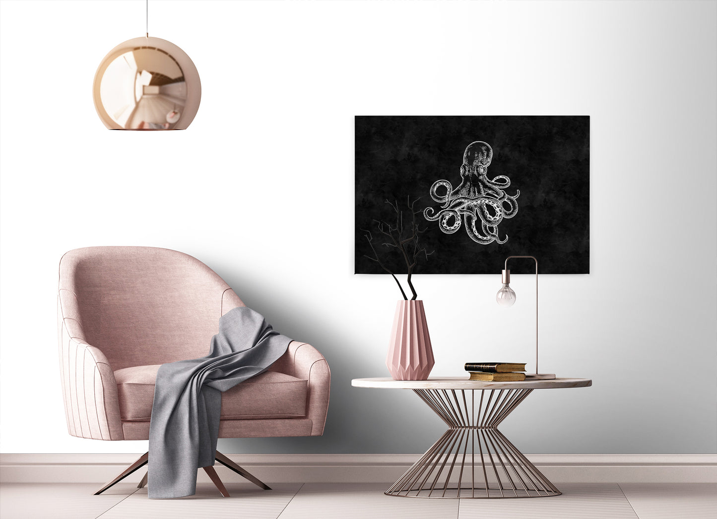 Krake Leinwandbild Schwarz Weiß 90x60 DD120360 Keilrahmenbild Wandbild Leinwand