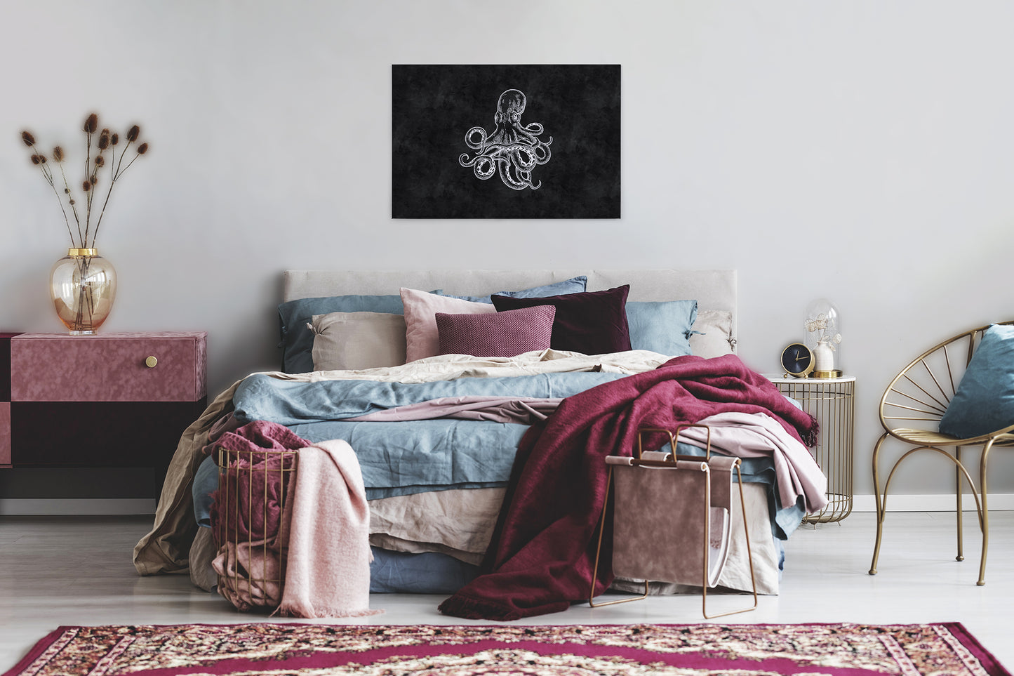 Krake Leinwandbild Schwarz Weiß 90x60 DD120360 Keilrahmenbild Wandbild Leinwand