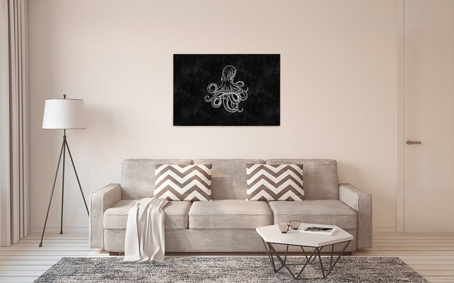Krake Leinwandbild Schwarz Weiß 90x60 DD120360 Keilrahmenbild Wandbild Leinwand
