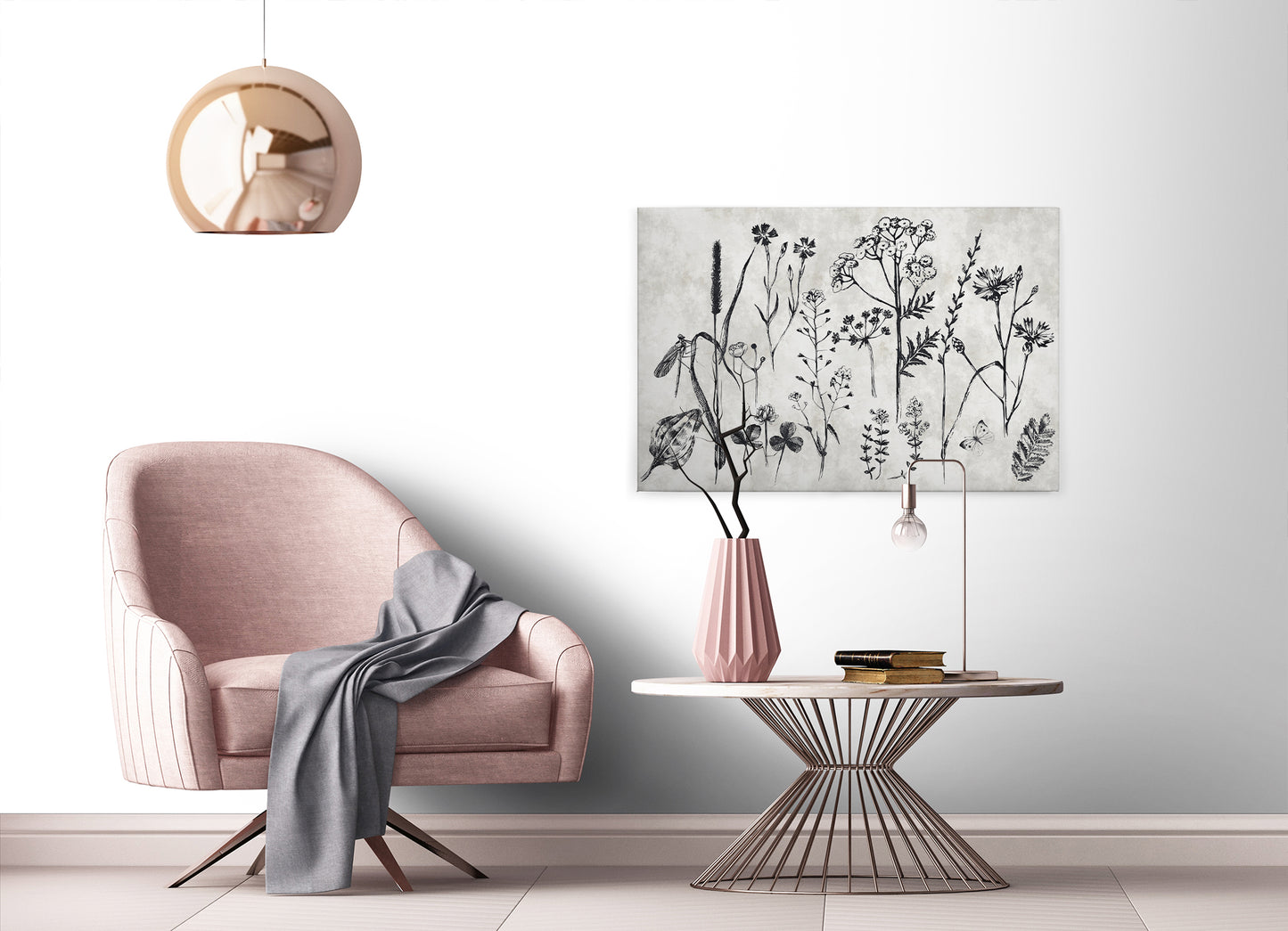 Leinwandbild Blumen Grau Schwarz 90x60 DD120363 Keilrahmen Wandbild Leinwand