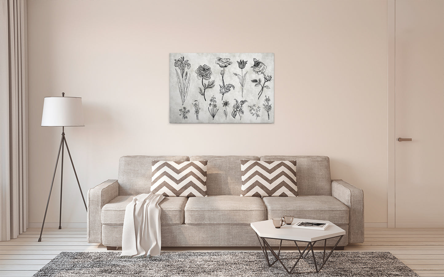 Leinwandbild Blumen Grau Schwarz 90x60 DD120364 Keilrahmen Wandbild Leinwand