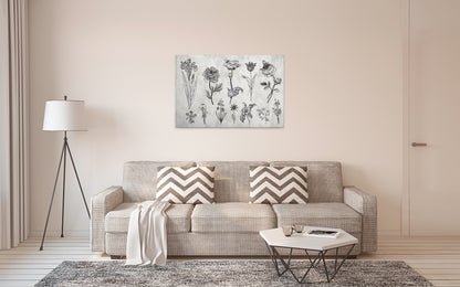 Leinwandbild Blumen Grau Schwarz 90x60 DD120364 Keilrahmen Wandbild Leinwand