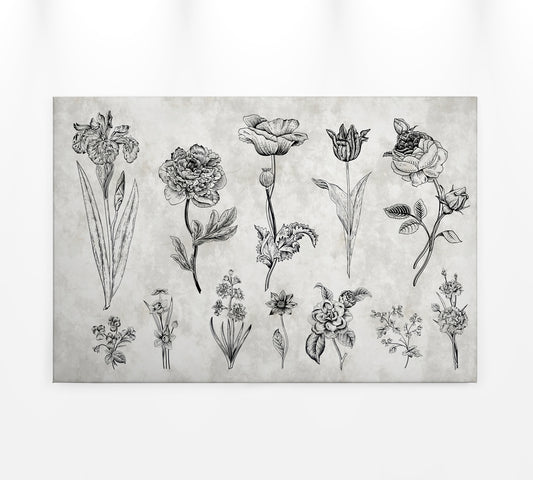 Leinwandbild Blumen Grau Schwarz 90x60 DD120364 Keilrahmen Wandbild Leinwand