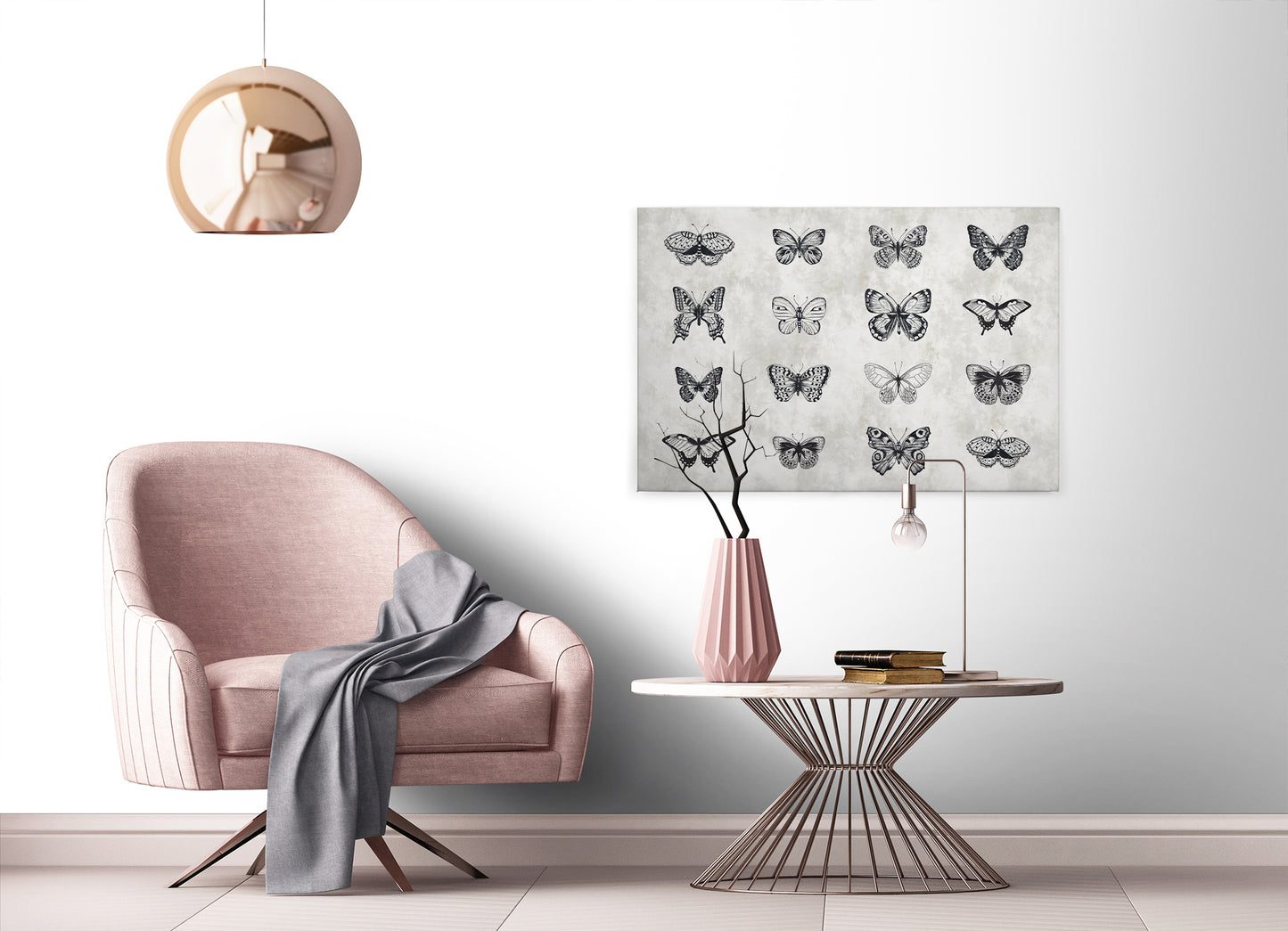 Leinwandbild Schmetterlinge Grau Schwarz 90x60 DD120365 Keilrahmen Tier Wandbild