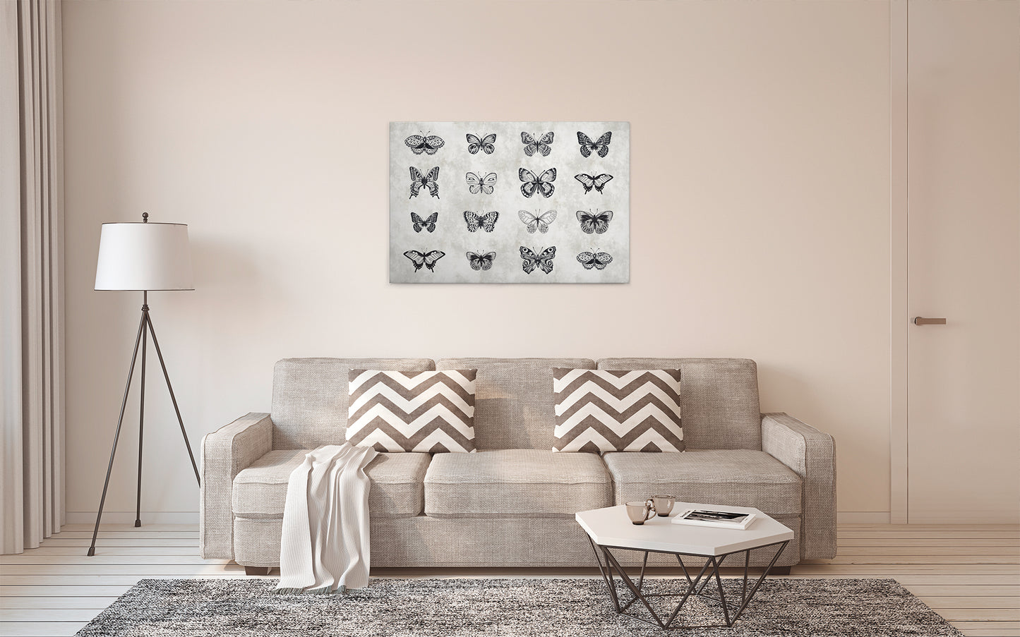 Leinwandbild Schmetterlinge Grau Schwarz 90x60 DD120365 Keilrahmen Tier Wandbild