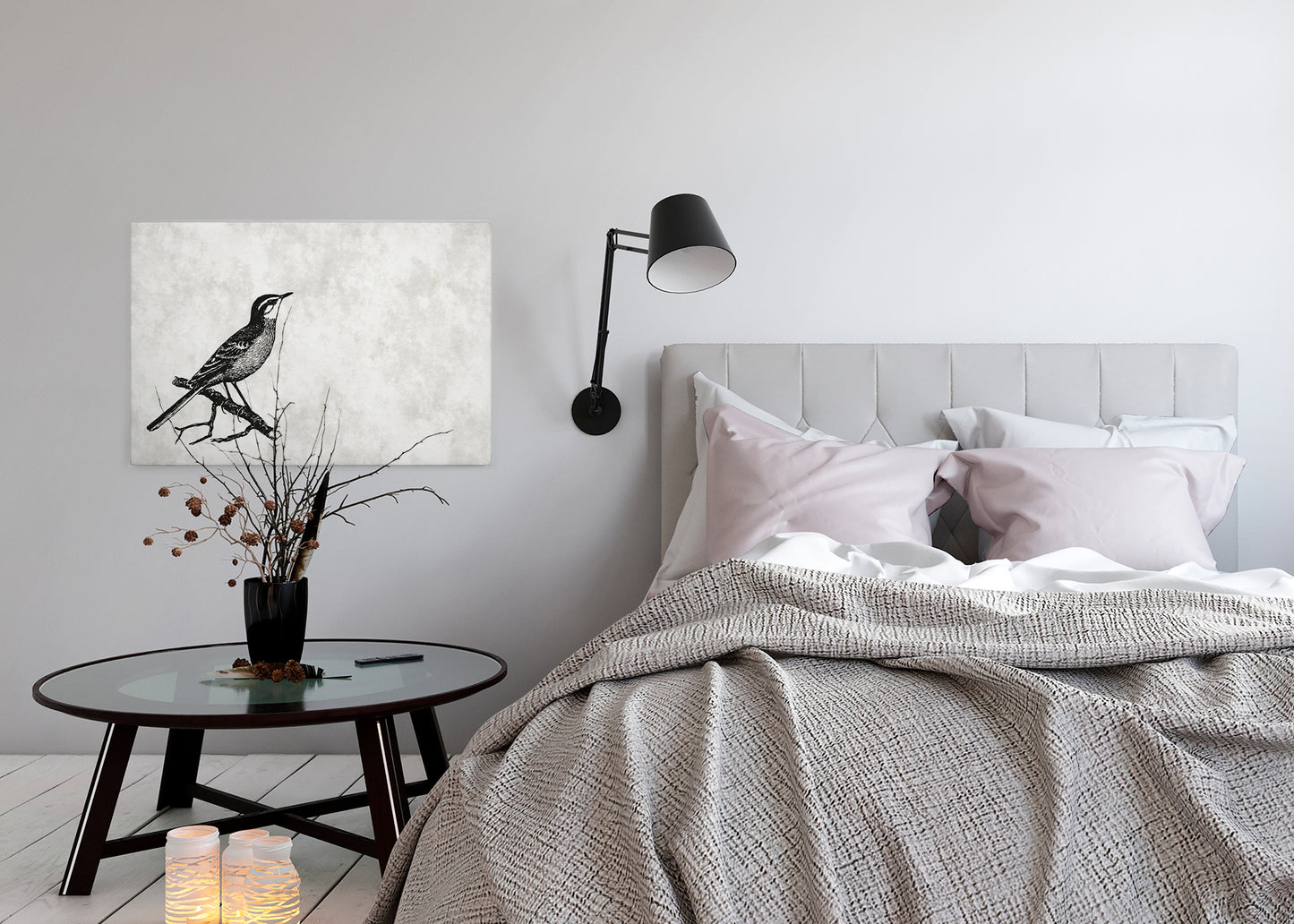 Leinwandbild Vogel Grau Schwarz 90x60 DD120366 Keilrahmenbild Wandbild Leinwand