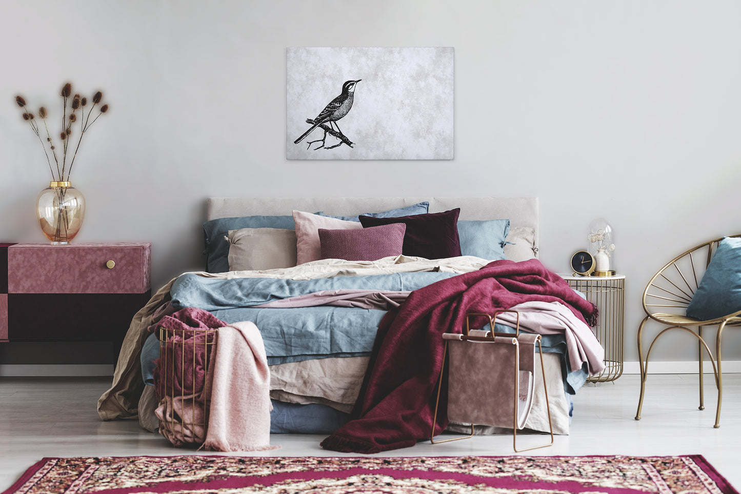 Leinwandbild Vogel Grau Schwarz 90x60 DD120366 Keilrahmenbild Wandbild Leinwand