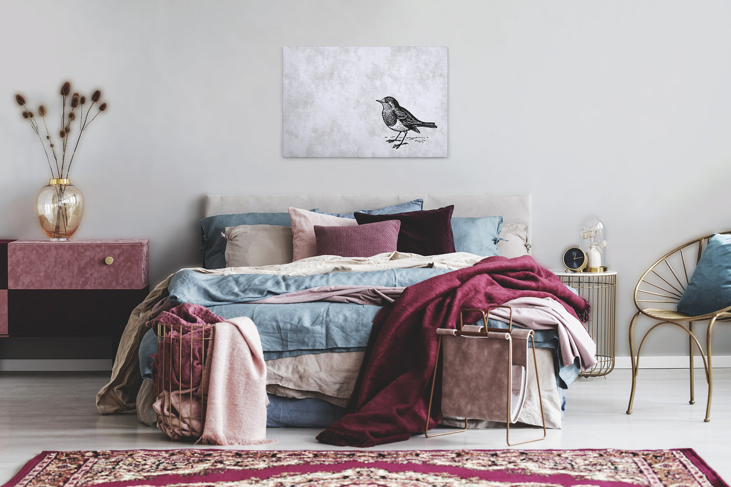 Leinwandbild Vogel Grau Schhwarz 90x60 DD120367 Keilrahmenbild Wandbild Leinwand