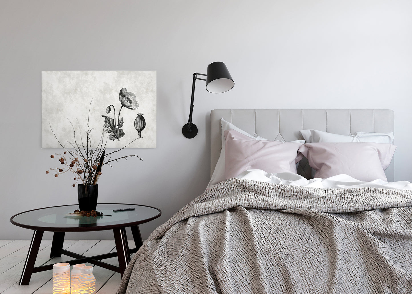 Leinwandbild Blume Grau Schwarz 90x60 DD120368 Keilrahmen Wandbild Leinwand