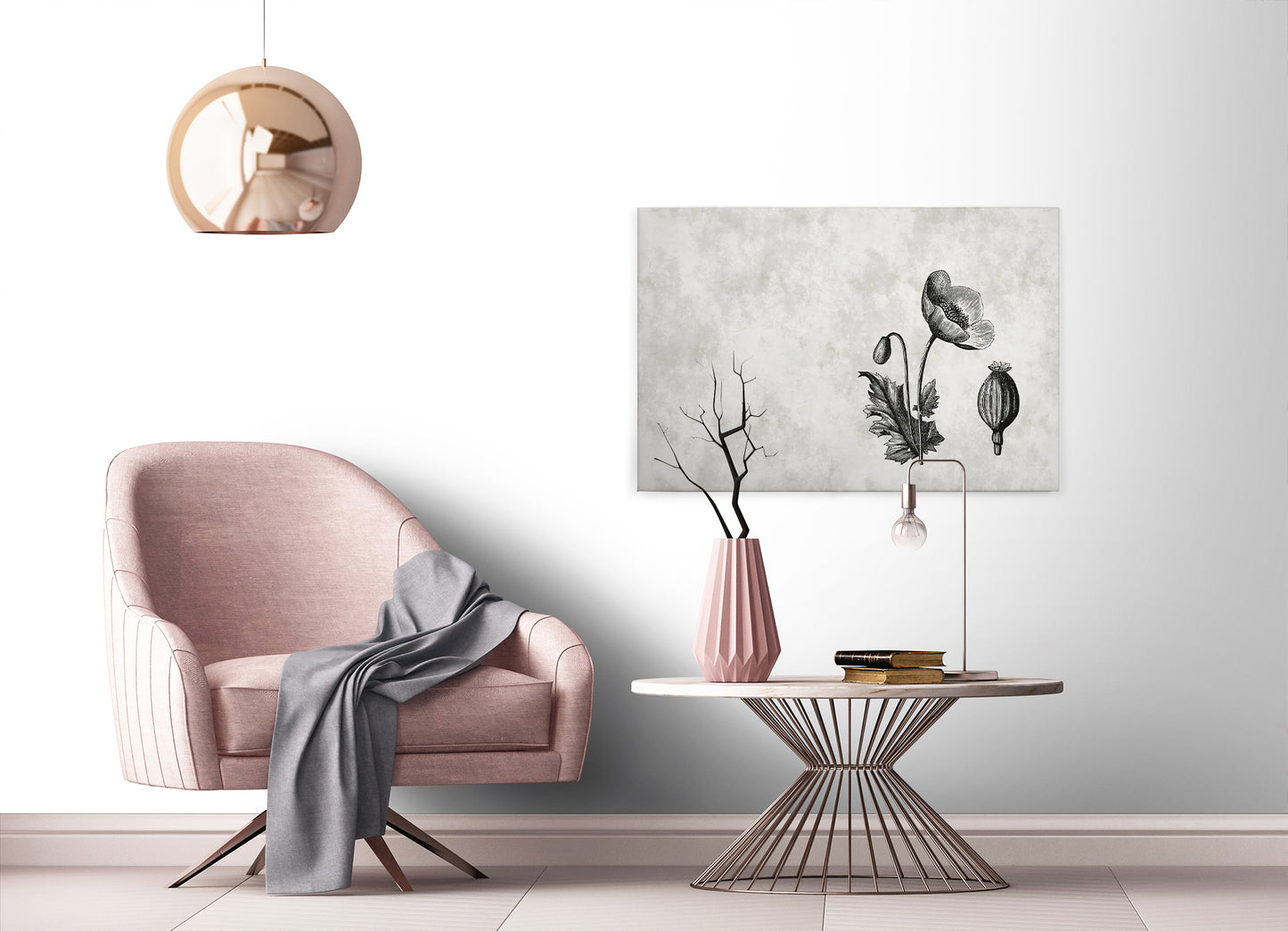 Leinwandbild Blume Grau Schwarz 90x60 DD120368 Keilrahmen Wandbild Leinwand