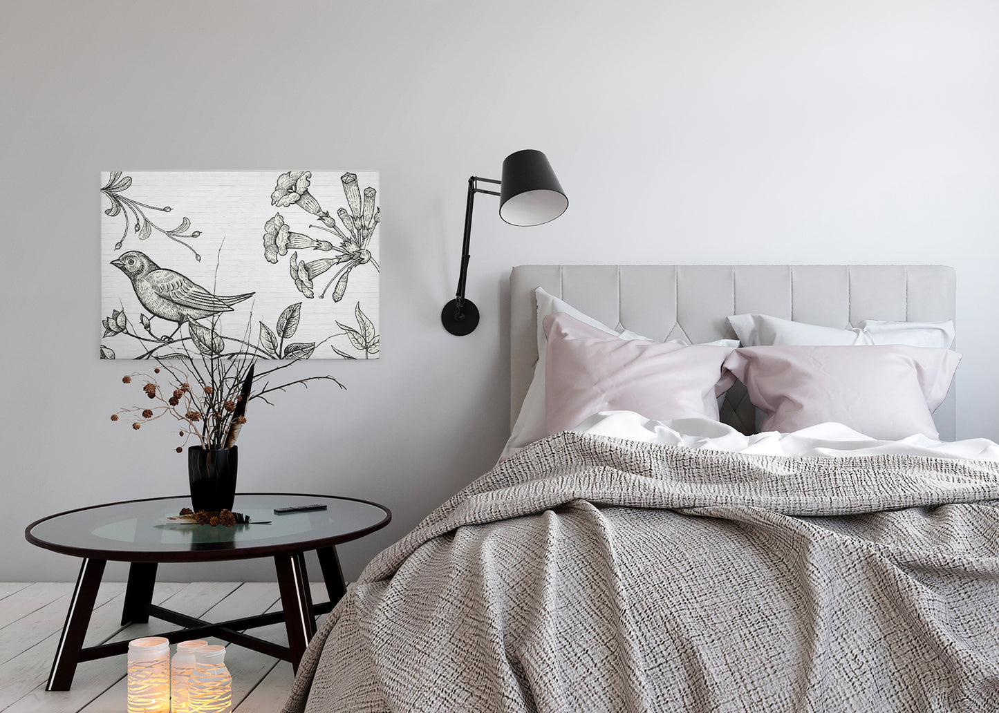 Vogel Leinwandbild Schwarz Weiß 90x60 DD120374 Keilrahmenbild Wandbild Leinwand