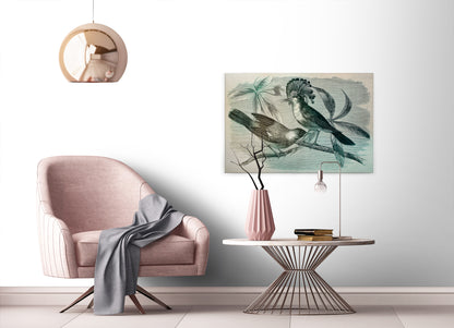 Vögel Leinwandbild Grün Blau 90x60 DD120375 Keilrahmenbild Wandbild Leinwand