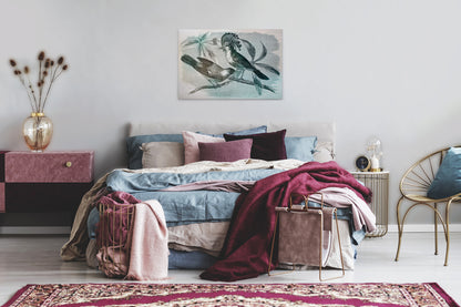 Vögel Leinwandbild Grün Blau 90x60 DD120375 Keilrahmenbild Wandbild Leinwand