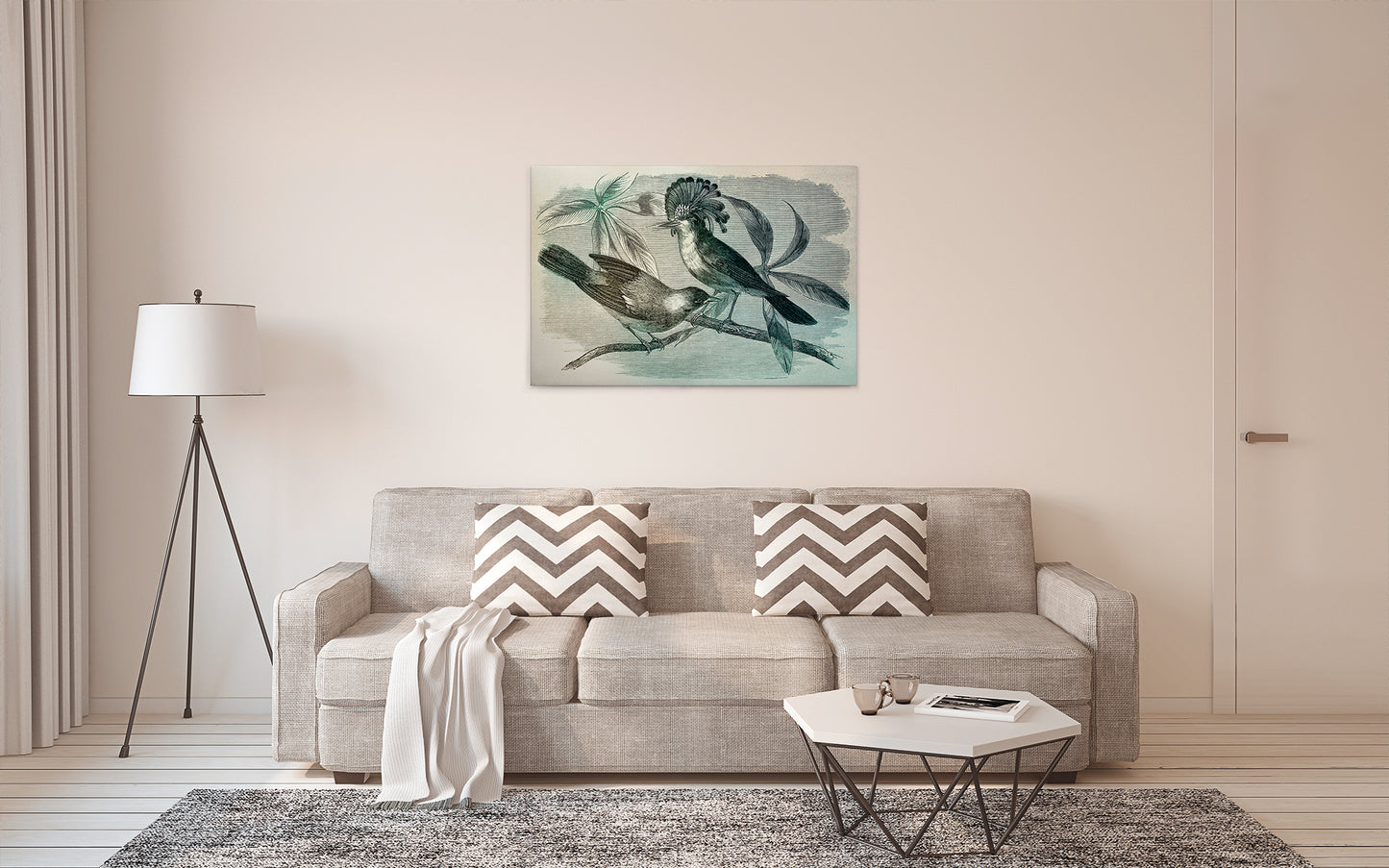Vögel Leinwandbild Grün Blau 90x60 DD120375 Keilrahmenbild Wandbild Leinwand