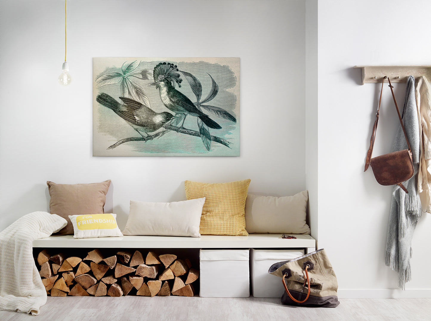 Vögel Leinwandbild Grün Blau 90x60 DD120375 Keilrahmenbild Wandbild Leinwand