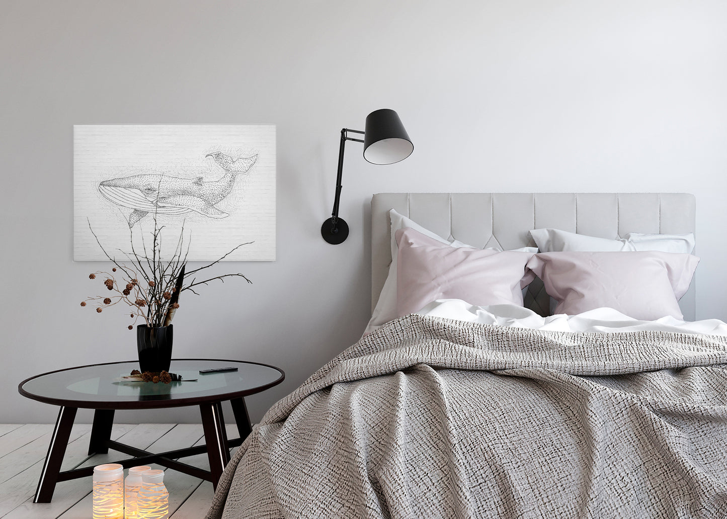 Leinwandbild Wal Weiß Grau 90x60 DD120379 Keilrahmenbild Wandbild Leinwand