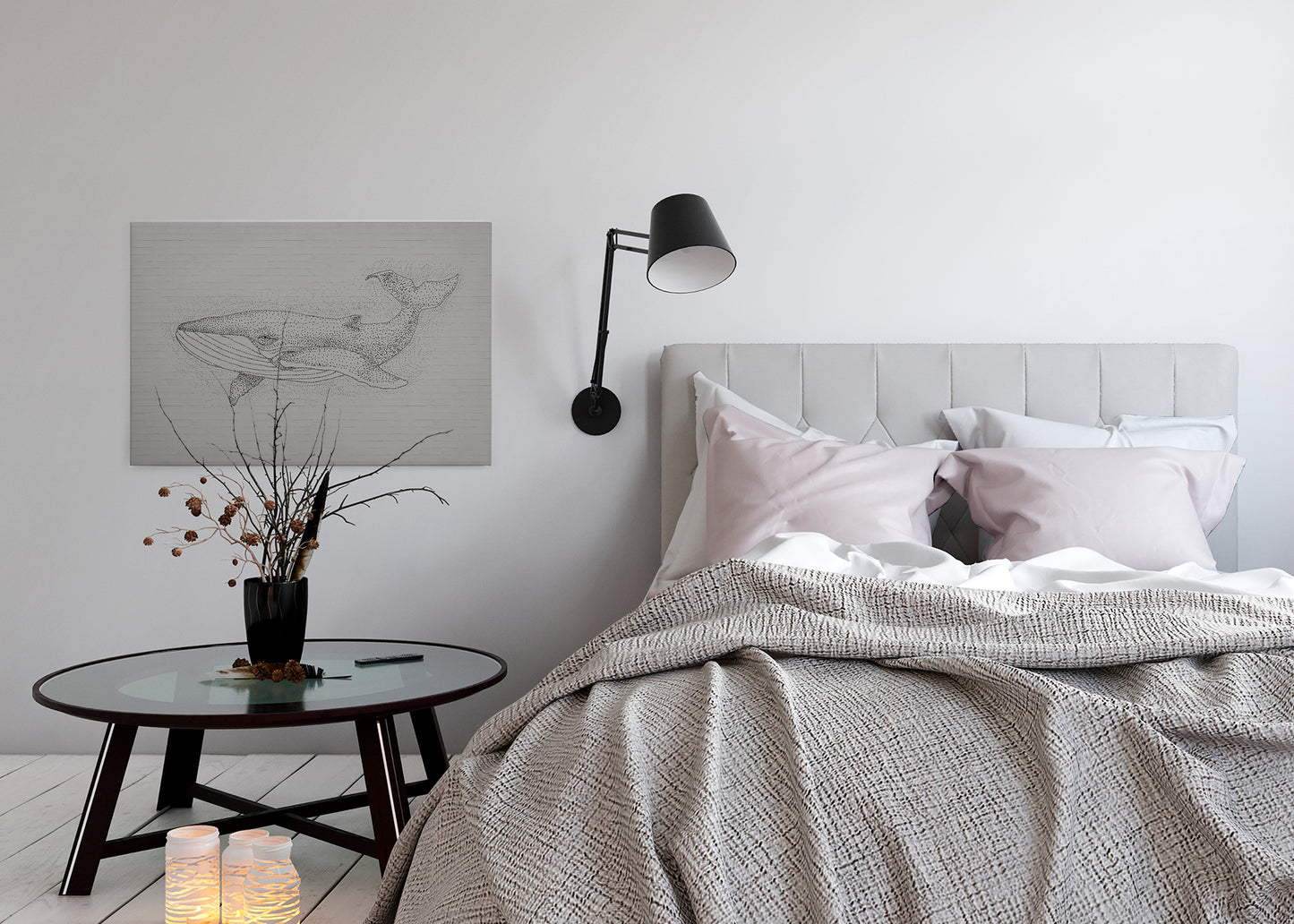 Leinwandbild Wal Grau Schwarz 90x60 DD120380 Keilrahmenbild Wandbild Leinwand