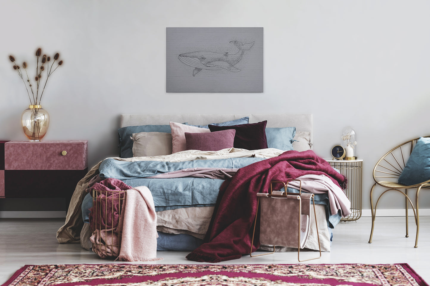 Leinwandbild Wal Grau Schwarz 90x60 DD120380 Keilrahmenbild Wandbild Leinwand