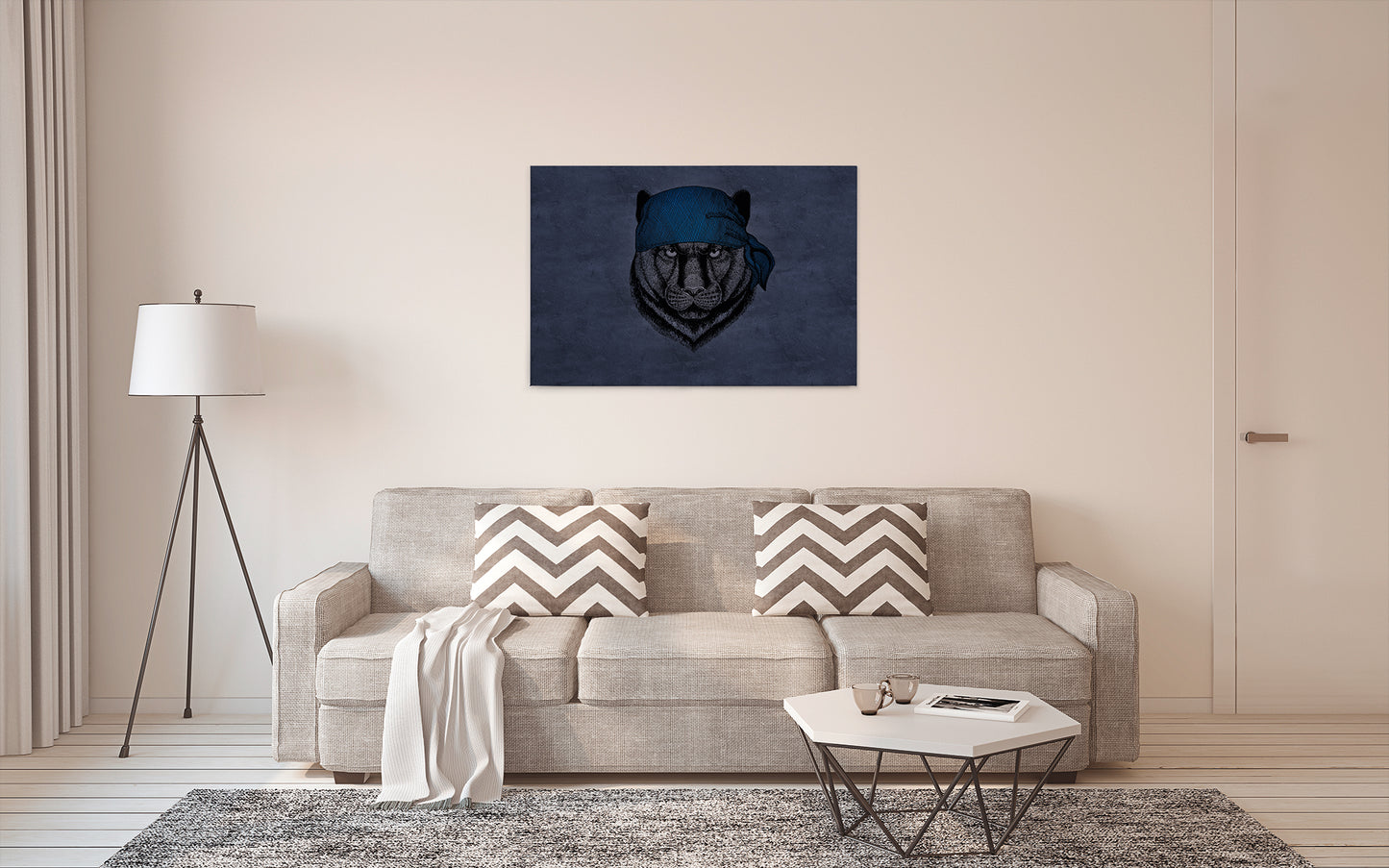 Leinwandbild Panther Lila Blau 90x60 DD120382 Keilrahmen Wandbild Leinwand