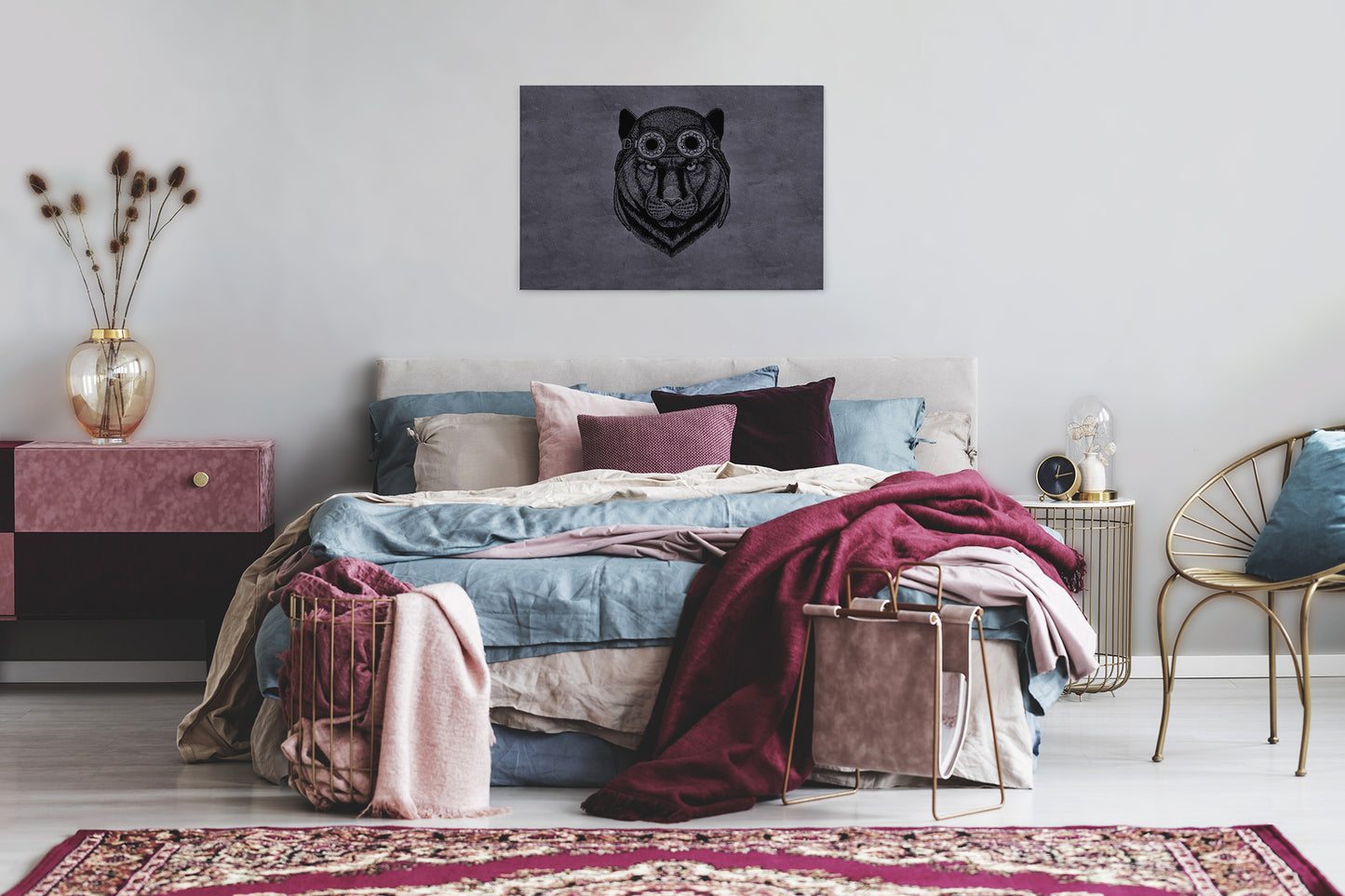 Leinwandbild Panther Grau Schwarz 90x60 DD120383 Keilrahmen Wandbild Leinwand