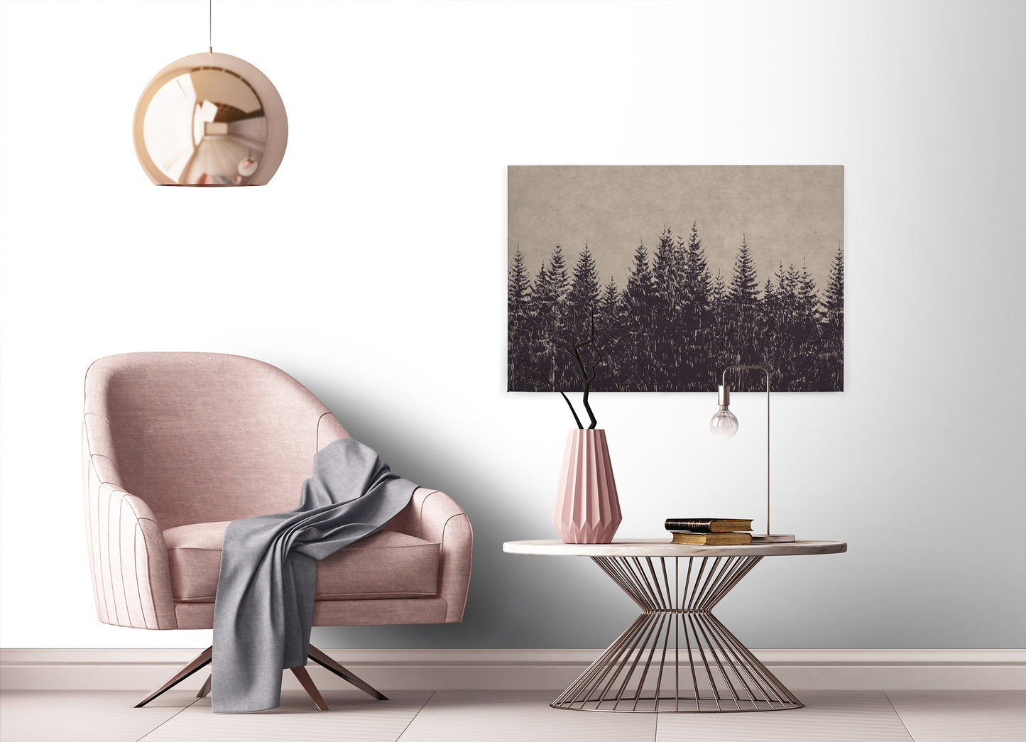 Leinwandbild Wald Beige Schwarz 90x60 DD120384 Keilrahmenbild Wandbild Leinwand