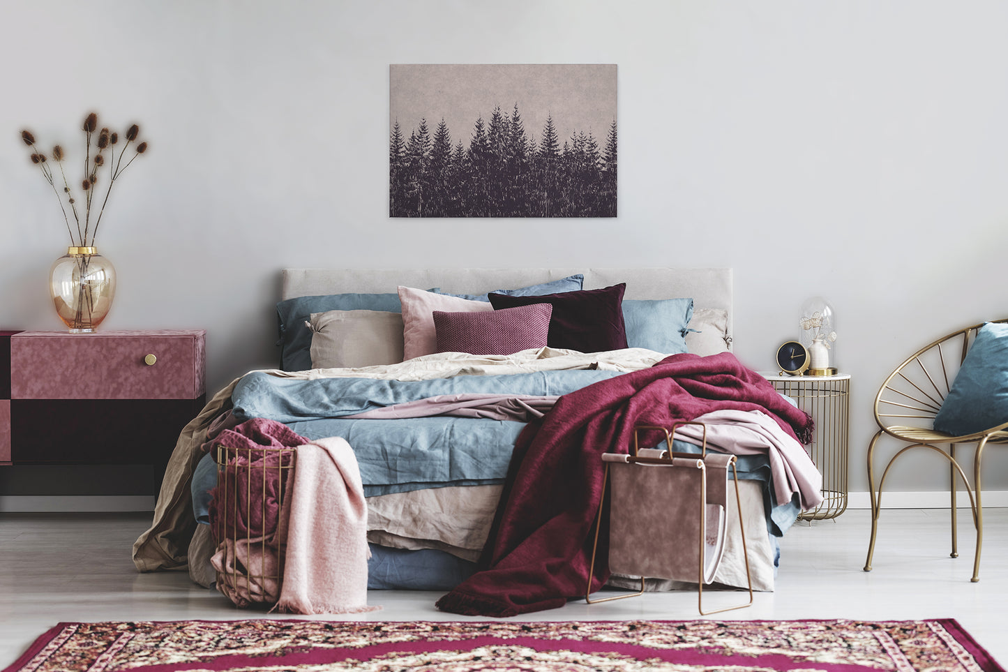 Leinwandbild Wald Beige Schwarz 90x60 DD120384 Keilrahmenbild Wandbild Leinwand