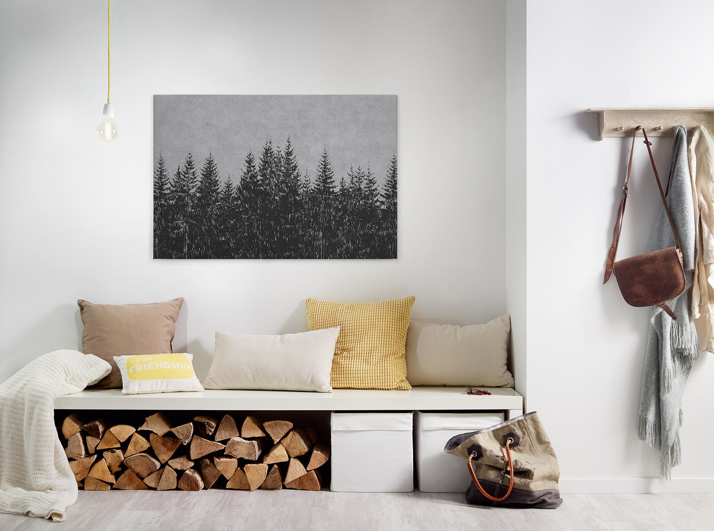 Leinwandbild Wald Grau Schwarz 90x60 DD120386 Keilrahmenbild Wandbild Leinwand