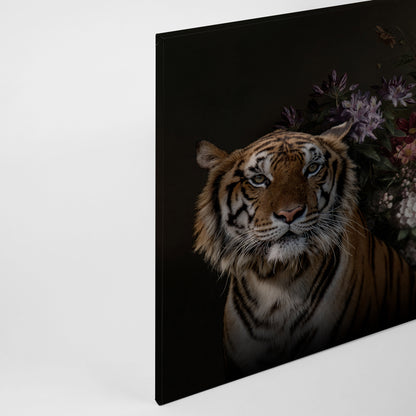 Leinwandbild Tiger Blume Schwarz Orange 90x60 DD120387 Keilrahmen Wandbild Grün