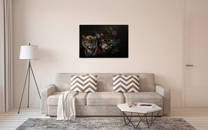 Leinwandbild Tiger Blume Schwarz Orange 90x60 DD120387 Keilrahmen Wandbild Grün