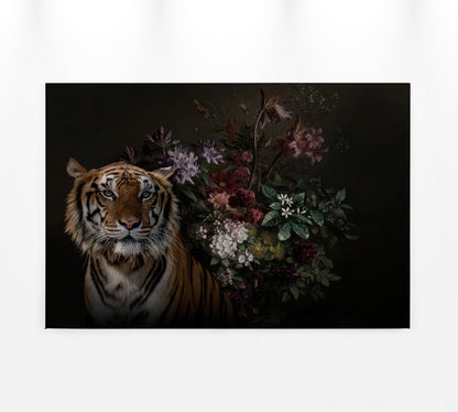 Leinwandbild Tiger Blume Schwarz Orange 90x60 DD120387 Keilrahmen Wandbild Grün