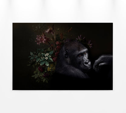 Leinwandbild Gorilla Floral Schwarz Grau Rot 90x60 DD120389 Keilrahmen Wandbild