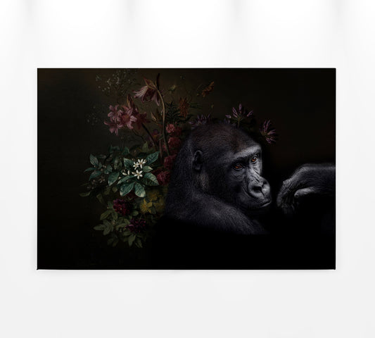 Leinwandbild Gorilla Floral Schwarz Grau Rot 90x60 DD120389 Keilrahmen Wandbild