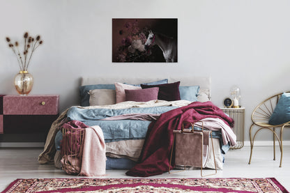 Leinwandbild Blumen Pferd Schwarz Rot Weiß 90x60 DD120390 Keilrahmen Wandbild