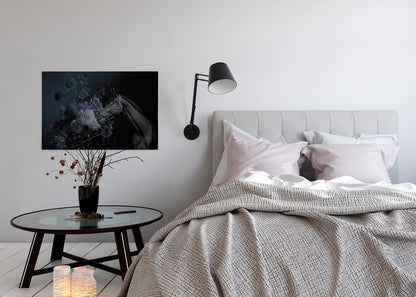 Leinwandbild Blumen Pferd Blau Schwarz Grau  90x60 DD120391 Keilrahmen Wandbild