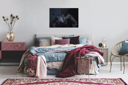 Leinwandbild Blumen Pferd Blau Schwarz Grau  90x60 DD120391 Keilrahmen Wandbild